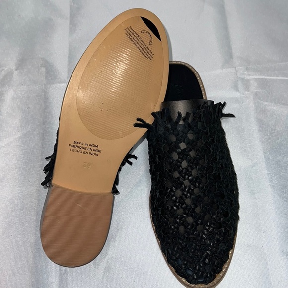 Free People Mirage Black Boho Preppy Leather Woven Slip On Flat Sandal - Picture 8 of 10